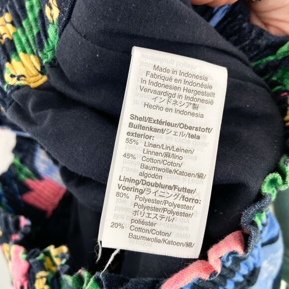 J. Crew Women's Linen Blend Navy Blue Pink Floral Elastic Waist Skirt size 2 - Picture 6 of 7